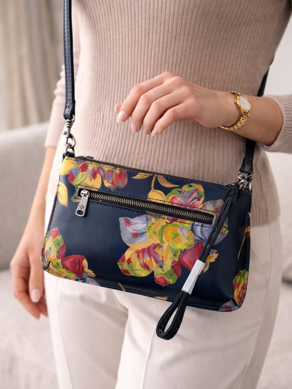 Patricia Nash Laurina Leather Floral Le Fleur Blue Wristlet Crossbody Clutch Bag